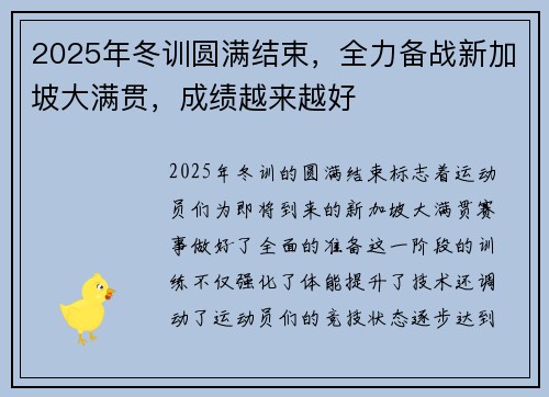 2025年冬训圆满结束，全力备战新加坡大满贯，成绩越来越好